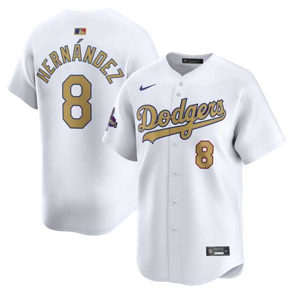 Mens Los Angeles Dodgers #8 Enrique Hernandez White 2025 Gold Collection Limited Stitched Jersey Dzhi